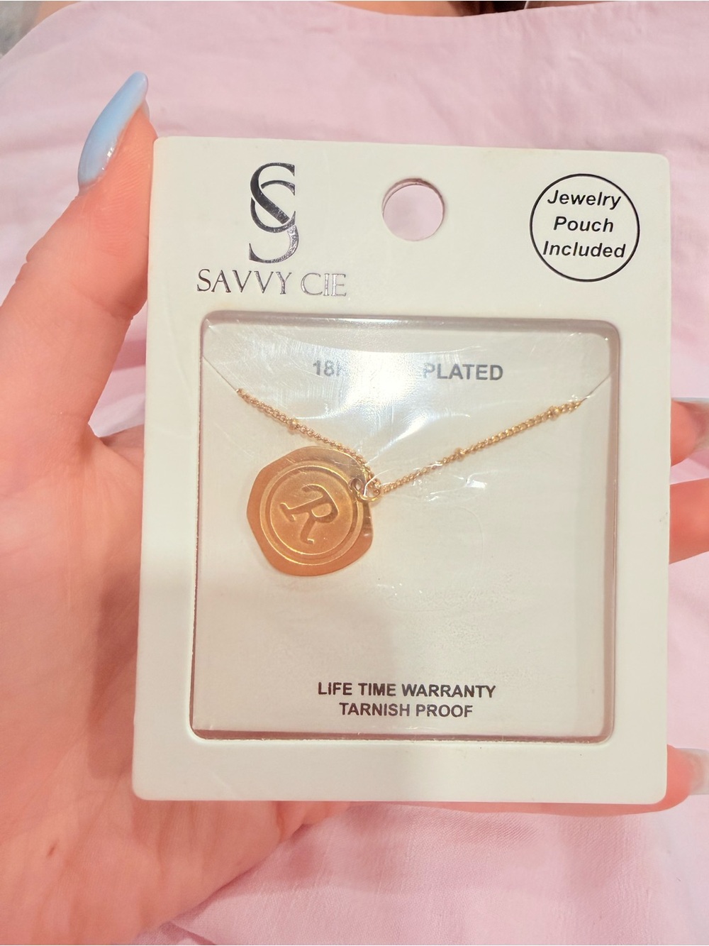Savvy Cie Gold Monogram Seal Necklace Letter R
